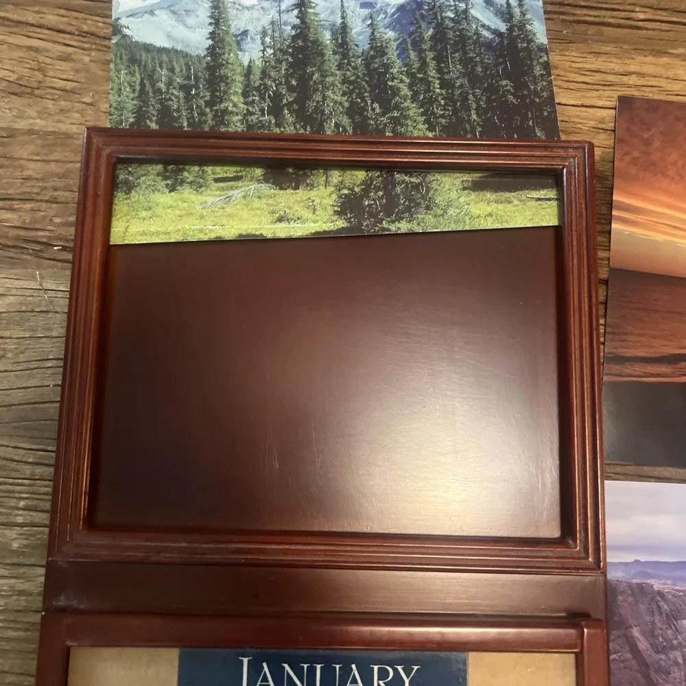 VTG Perpetual Calendar Dark Wood 4 Scenes Complete Wall Hanging